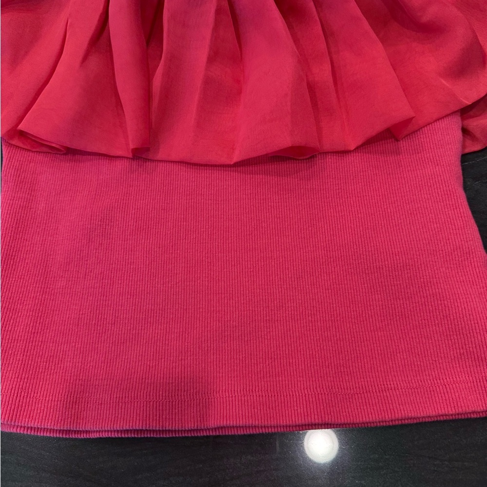 Anthropologie Off-Shoulder Ruffle Top in Vibrant Dark Pink Color - Picture 3 of 8
